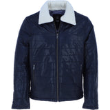 Ashwood Men’s Real Leather Puffer Jacket in Regular Fit with Faux Fur Collar Navy: AWM-Puffer