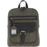 Exquisite Ashwood Leather & Harris Tweed® Cloth Backpack Brown/Green: TW-25-09-BG