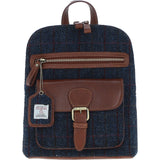 Exquisite Ashwood Leather & Harris Tweed® Cloth Backpack Tan/Navy: TW-25-011-TN