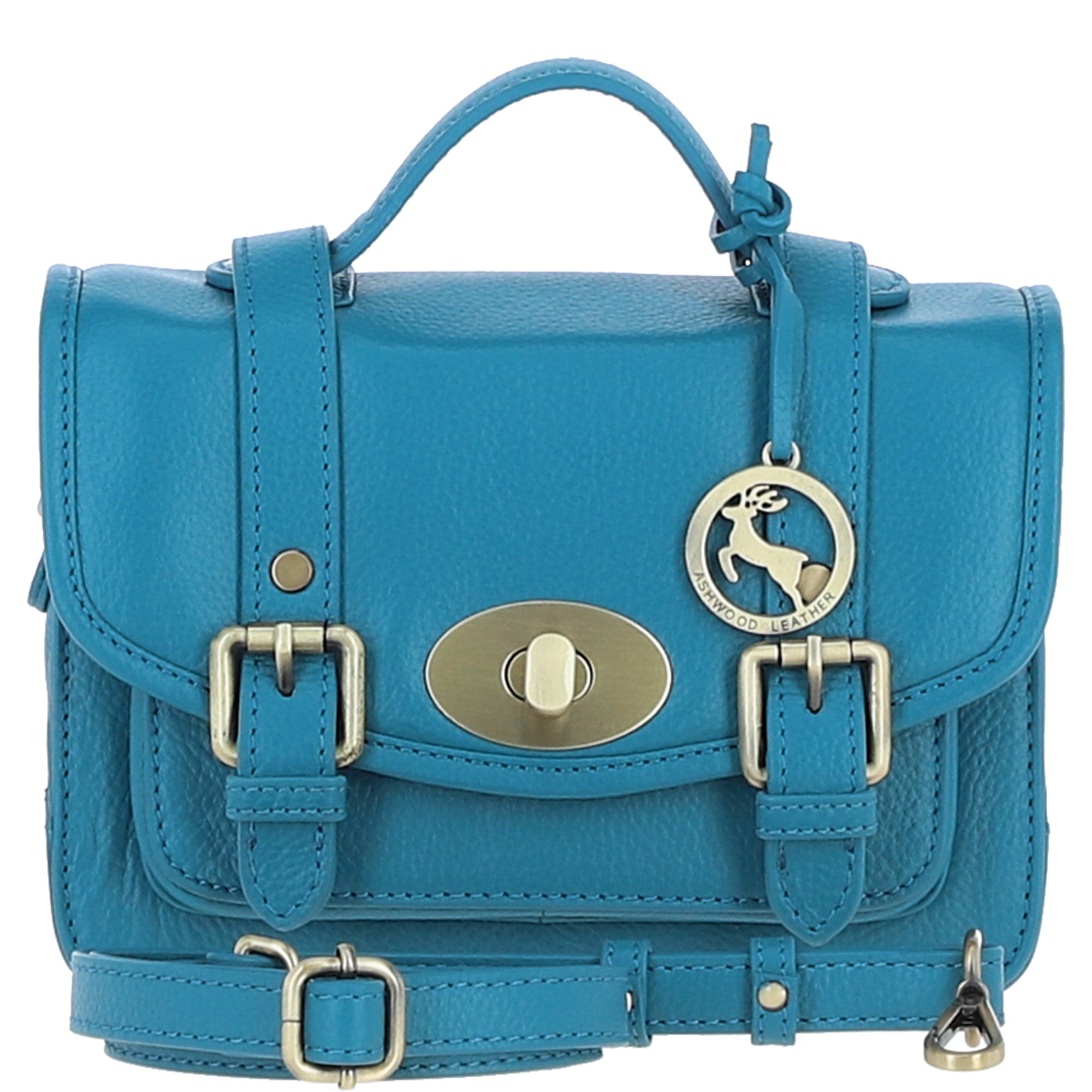 Stylish Ashwood Leather Medium Satchel Bag Turquise: Y-62