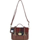 Ashwood Leather & Harris Tweed® Cloth Medium Satchel Bag with Twist Lock Tan/Green/Red: TW-34-08-TR