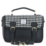 Ashwood Leather & Harris Tweed® Cloth Satchel Bag Black/White: TW-68-12-BW