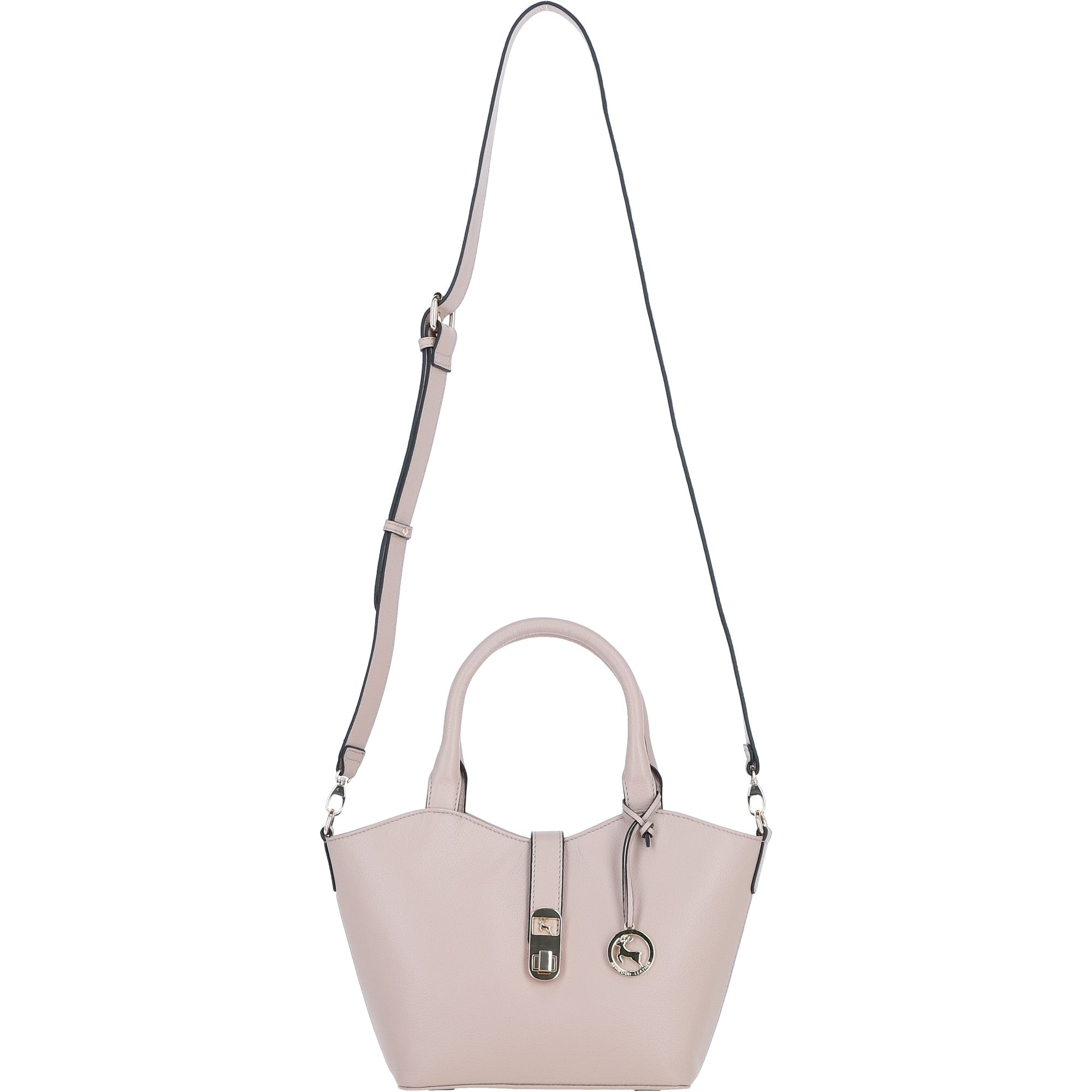 Leather Shoulder Bag with Detachable Crossbody Strap Beige: 64739