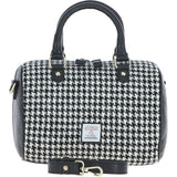 Ashwood Leather & Harris Tweed® Cloth Medium Barrel Bag Black/White: TW-62-12-BW