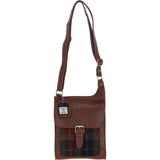 Ashwood Leather & Harris Tweed® Cloth Crossbody Bag Tan/Green/Red: TW-24-08-TR