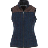 Ashwood Women's Country Tweed Check Waistcoat with Leather Trim Brown/Navy: TW-702-11-BN