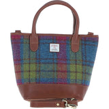 Ashwood Leather & Harris Tweed® Cloth Large Grab Bag  Tan/Purple: TW-64-13-TP