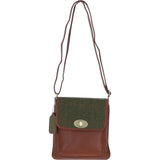 Ashwood Leather & Tweed Twist Lock Crossbody Bag Tan/Green Check: TW-31-010-TGNH