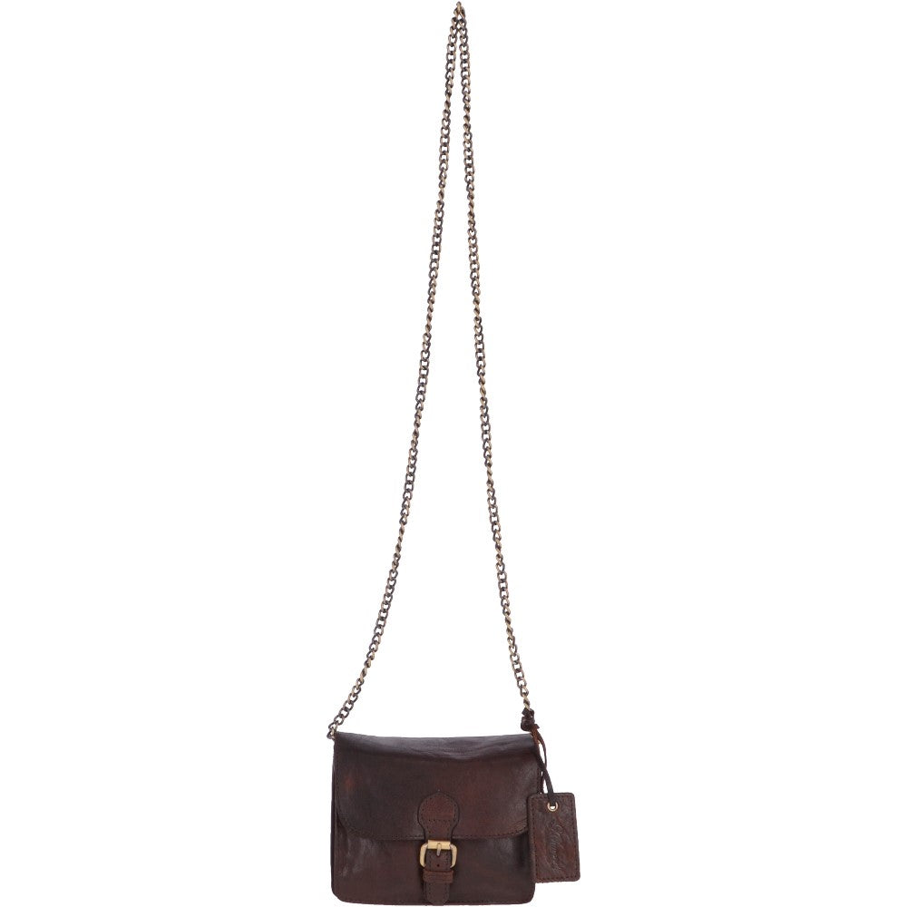 Vintage Mini Leather Cross Body Shoulder Bag With Chain Strap Brandy  – G27