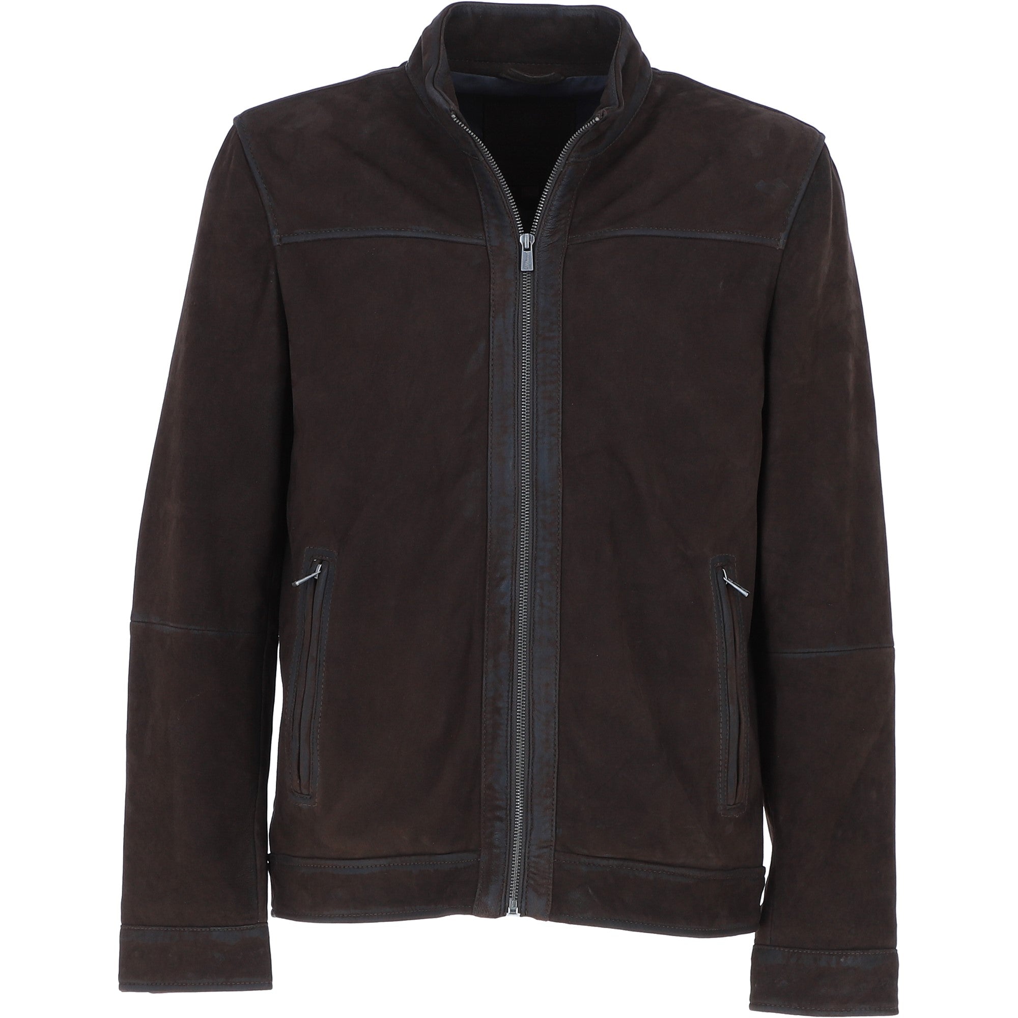 Ashwood Men’s Real Leather Jacket with Mandarin Collar and Zip DK Brown: NEW COOPER