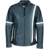 Men's Ashwood Leather Casual Jacket with Contrast Stripes Navy: AWM-260