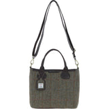 Versatile Ashwood Leather & Harris Tweed® Cloth Shoulder Bag Brown/Green: TW-22-09-BG