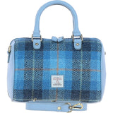 Ashwood Leather & Harris Tweed® Cloth Medium Barrel Bag Blue/Lt-Blue: TW-62-19-bb