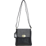 Ashwood Leather & Harris Tweed® Cloth Twist Lock Crossbody BagBlack/White: TW-31-012-BW