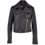 Short Leather Biker Jacket Black: 6617