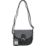 Ashwood Leather & Harris Tweed® Cloth Saddle Bag Black/White: TW-26-012-BW
