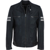 Men's Real Leather Biker Jacket With Stitch Detailings Black: AWM-NOVA2
