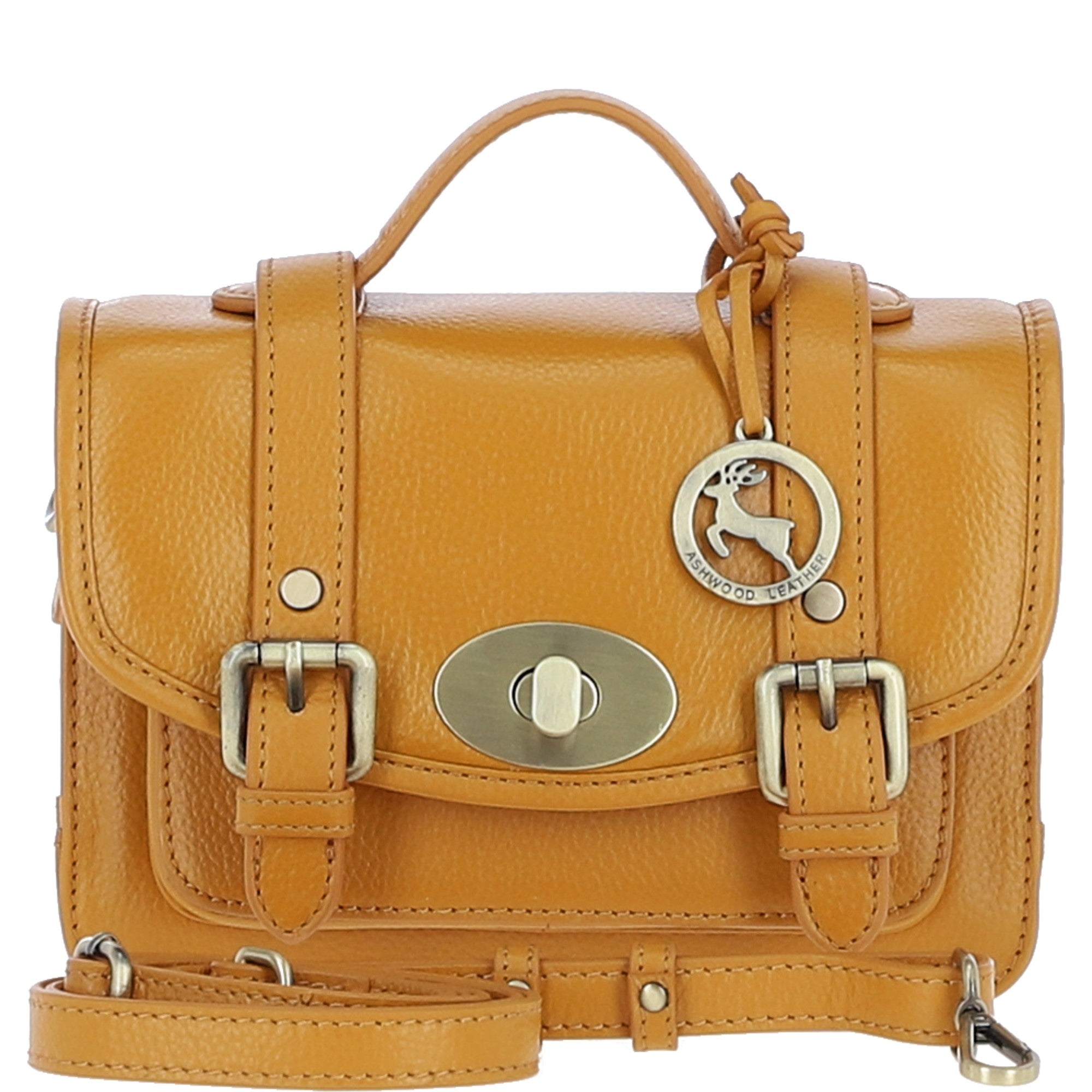 Stylish Ashwood Leather Medium Satchel Bag Mustard: Y-62