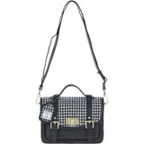 Ashwood Leather & Harris Tweed® Cloth Medium Satchel Bag with Twist Lock Black/White: TW-34-012-BW