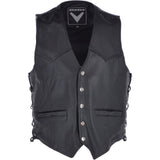 Men's Leather Embossed Laced Waistcoat Black: W/COAT LTR