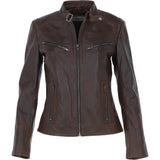 Leather Biker Jacket Aq Brown: G 2131
