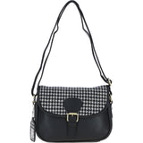 Elegant Ashwood Leather & Harris Tweed® Cloth Crossbody Bag Black/White: TW-27-012-BW