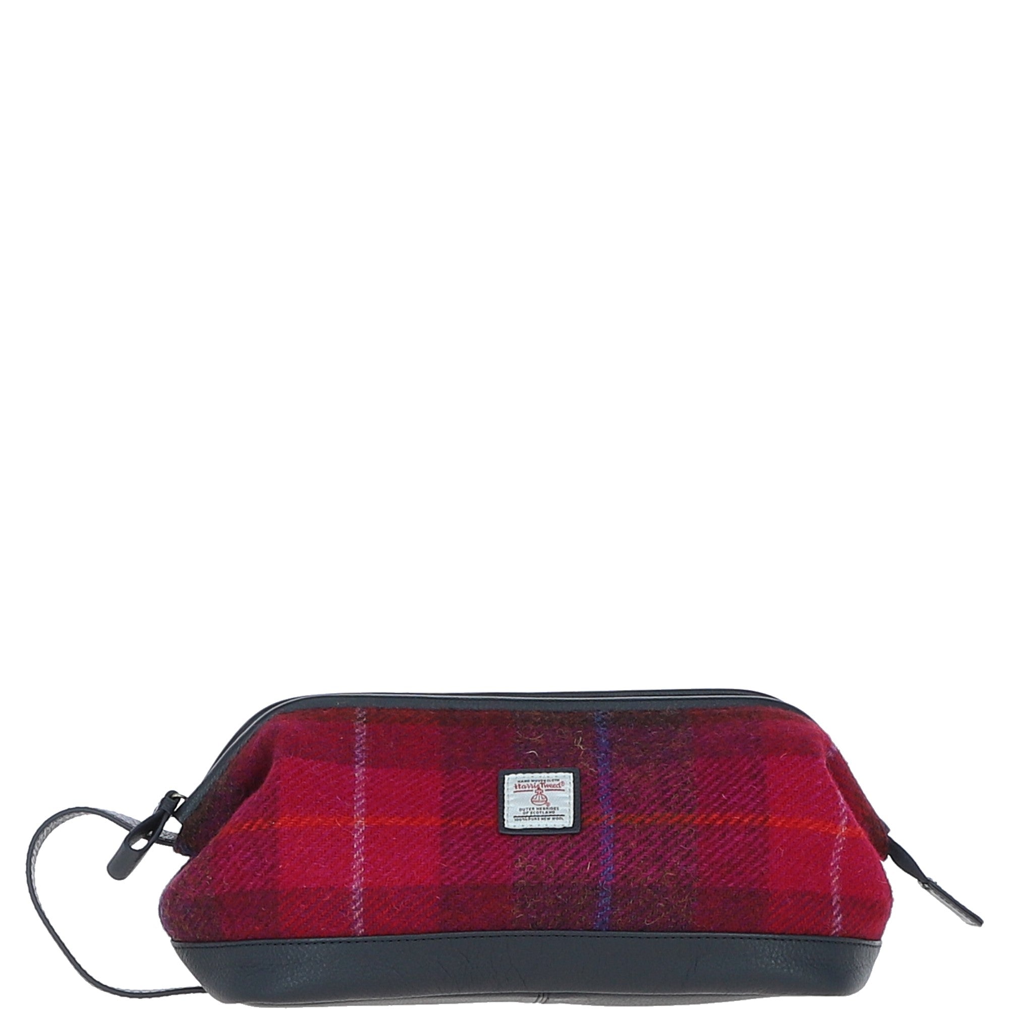 Ashwood Leather & Harris Tweed® Cloth Unisex Washbag Navy/Pink: TW-40-06-NP