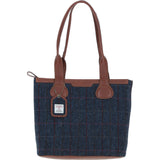 Ashwood Leather & Harris Tweed® Cloth Genuine Leather Shoulder Bag Tan/Navy: TW-23-011-TN