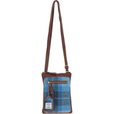Authentic Ashwood Leather & Harris Tweed® Cloth Crossbody Bag Tan/LT Blue: TW-29-05-TB