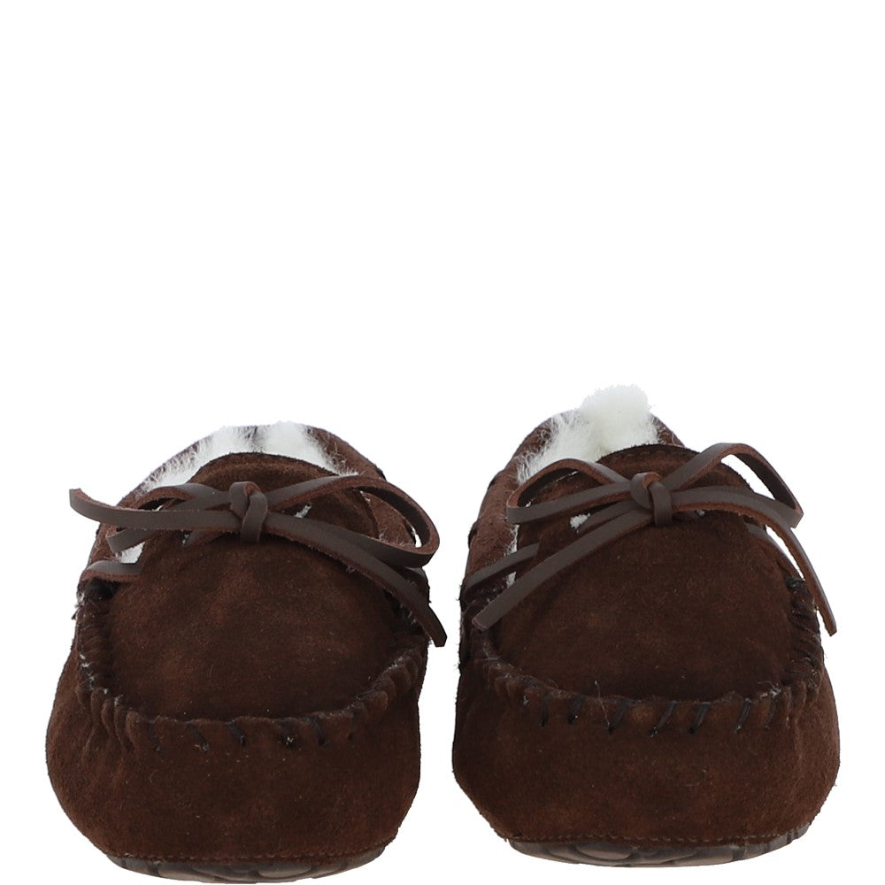 Women's Classic  Suede Sheepskin Moccasin Slippers Brown: LADIES MOCCASSINS