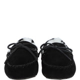 Women's Classic  Suede Sheepskin Moccasin Slippers Black/White: LADIES MOCCASSINS