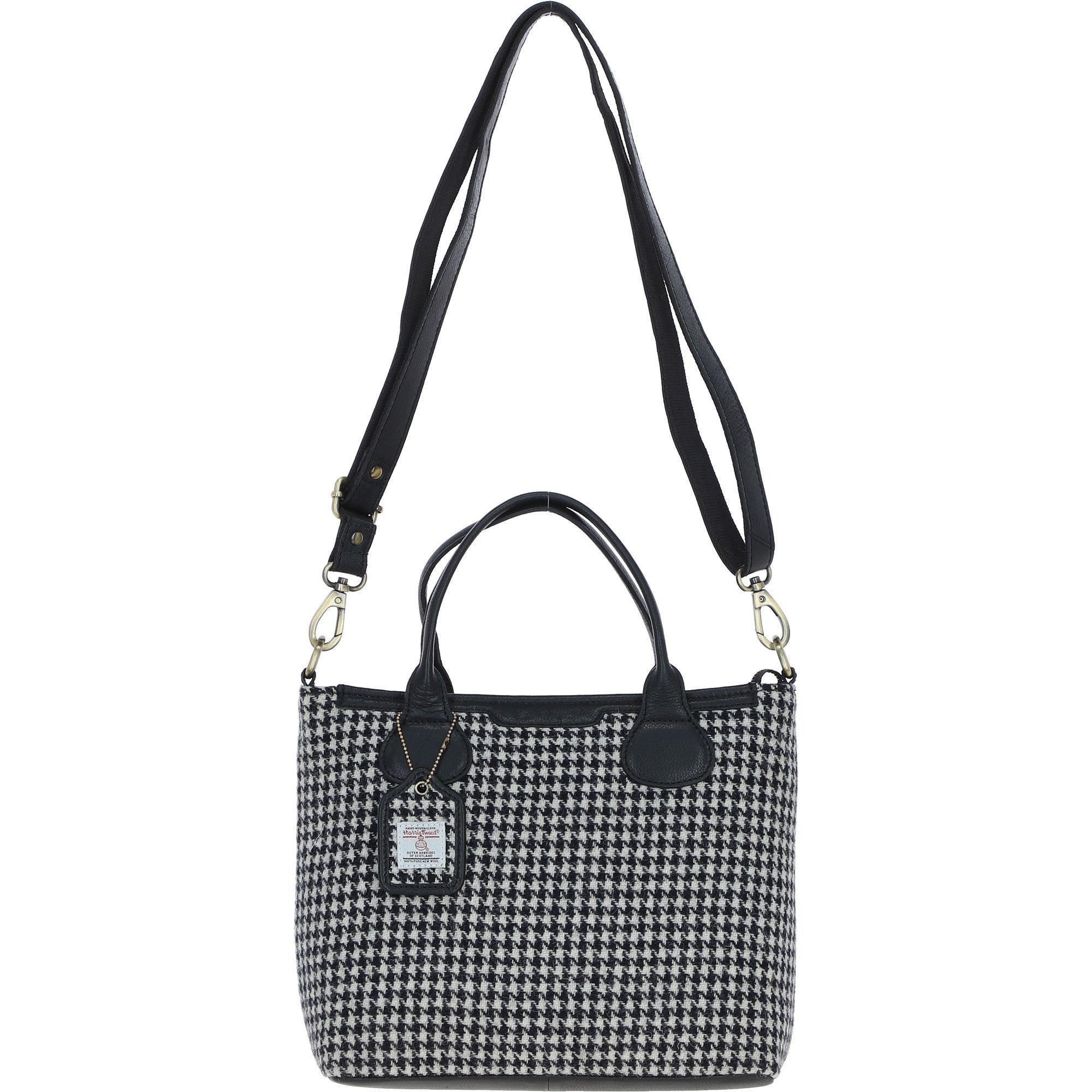 Versatile Ashwood Leather & Harris Tweed® Cloth Shoulder Bag Black/White: TW-22-012-BW