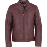 Ashwood Leather Mandarin Collar Biker Jacket Burgundy: AMJ-31