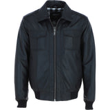 Men's Real Leather Bomber Jacket with Brando Collar Black: AWM-Pointer