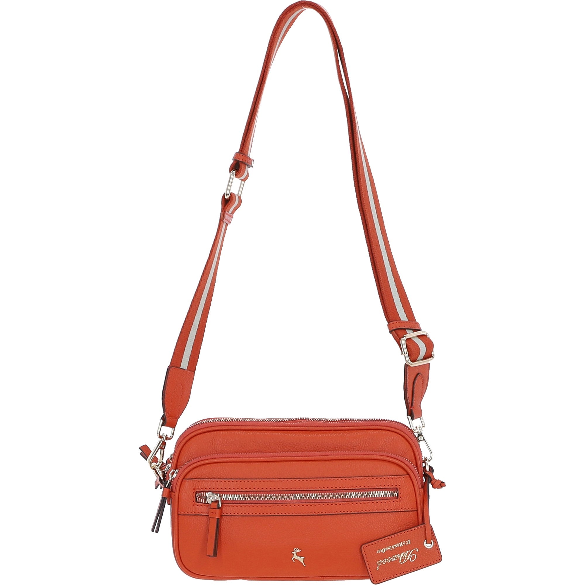 Compact Twin Zip Ashwood Leather Crossbody Bag Orange: X-35