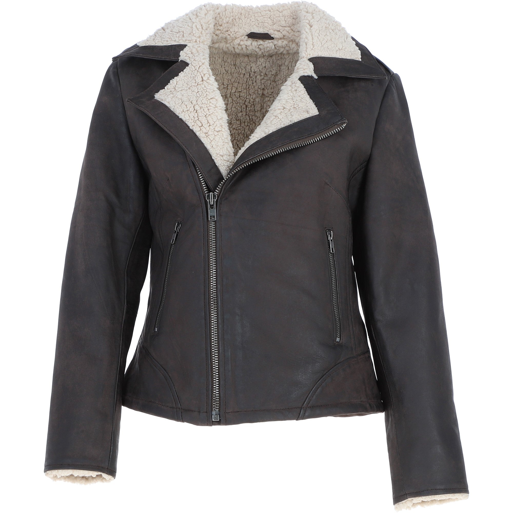 Ashwood Faux Fur Biker Style Jacket Brown: Jan