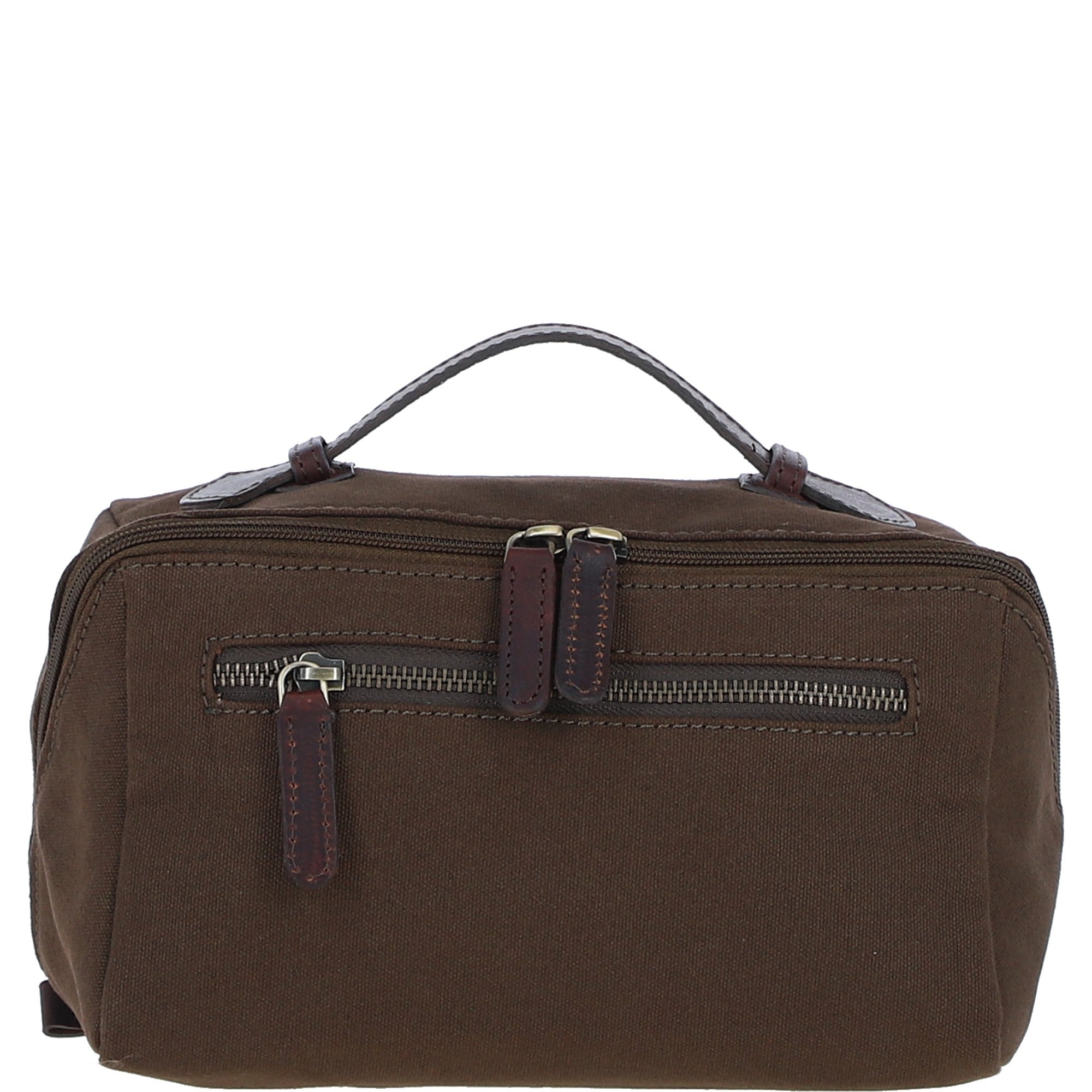 Fenland Canvas & Leather Wash Bag Brandy/green: FEN-759