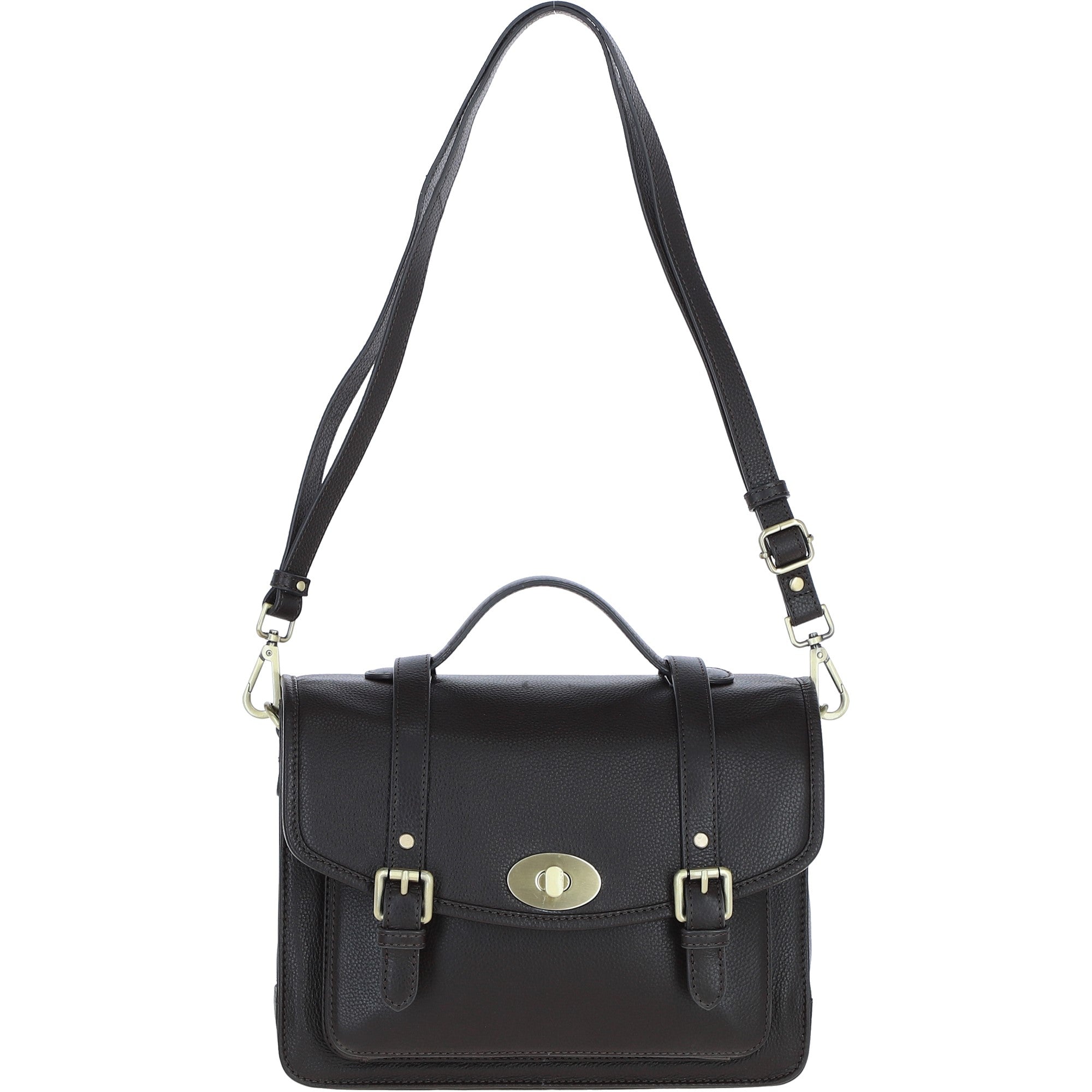 Elegance Satchel Leather Hangbag Brown: M-89