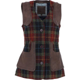 Ashwood Women's Country Tailored Buttoned Gilet with Leather Trim Brown/Red/Green: TW-704-07-BR