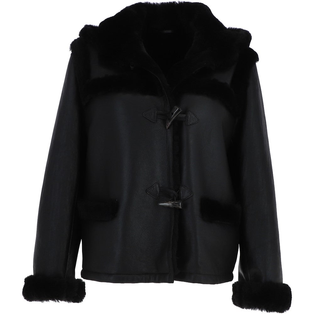 Shearling Jacket With Hood Black: KB-884