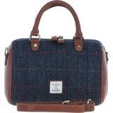 Ashwood Leather & Harris Tweed® Cloth Medium Barrel Bag Tan/Navy: TW-62-11-TN
