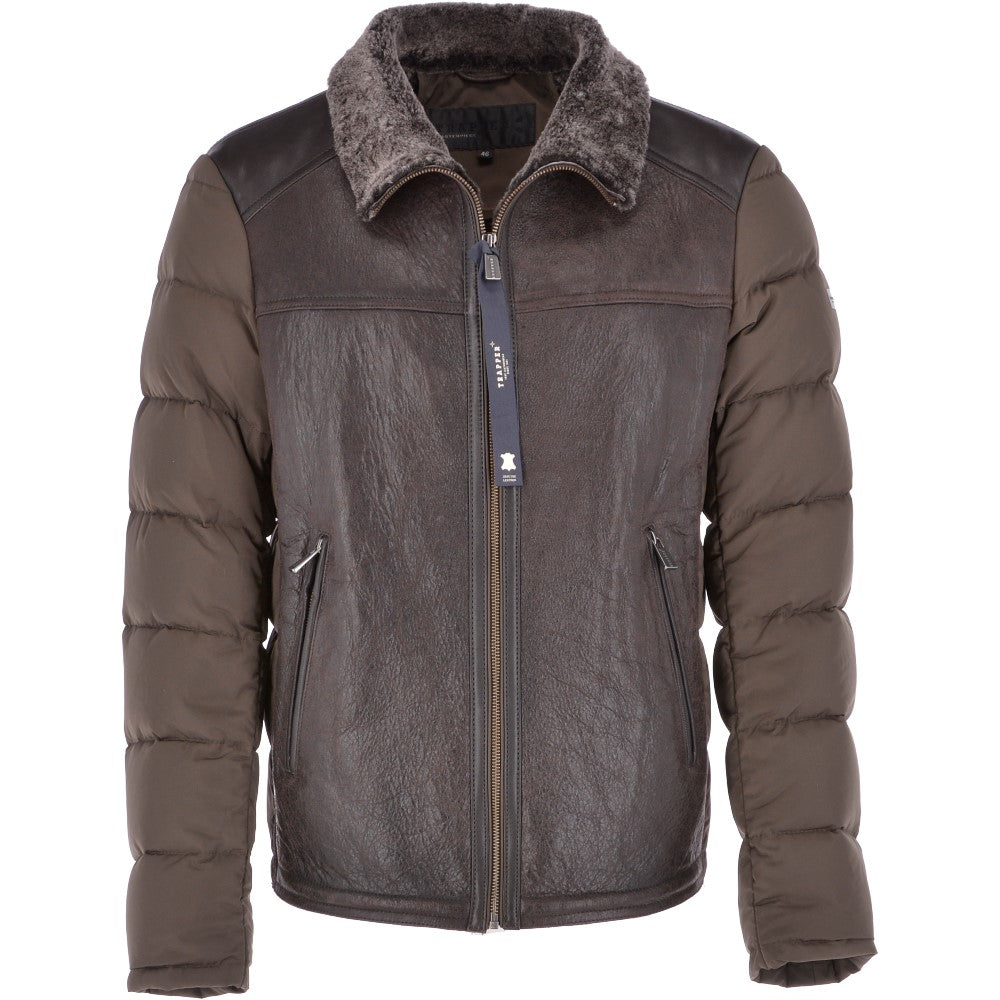 Leather Sheepskin And Padded Material Jacket Olive/Brown : Trap-Enzo