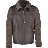 Leather Sheepskin And Padded Material Jacket Olive/Brown : Trap-Enzo