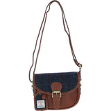 Ashwood Leather & Harris Tweed® Cloth Saddle Bag Tan/Navy: TW-26-011-TN