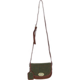 Ashwood Leather & Tweed Saddle Crossbody Bag with Twist Lock Tan/Green Check: TW-30-010-TGNH