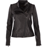 Ladies Vegetable Tanned Leather Studded Biker Jacket Black: ZB 255