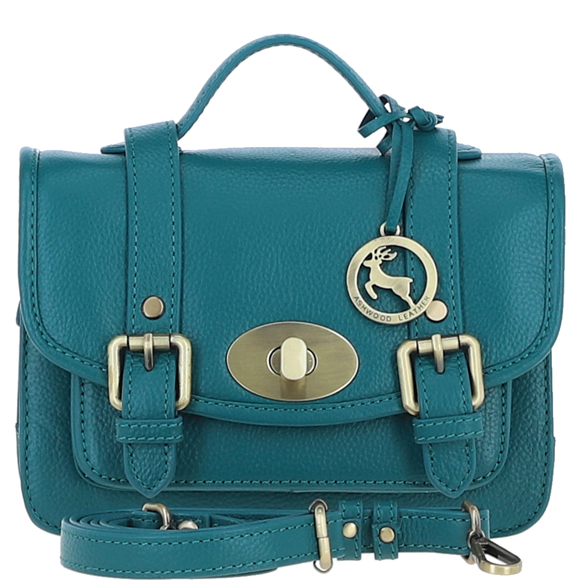 Stylish Ashwood Leather Medium Satchel Bag Green: Y-62