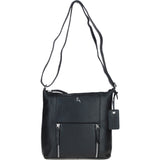 Practical Extending Pocket Leather Shoulder Bag Black: Donegal