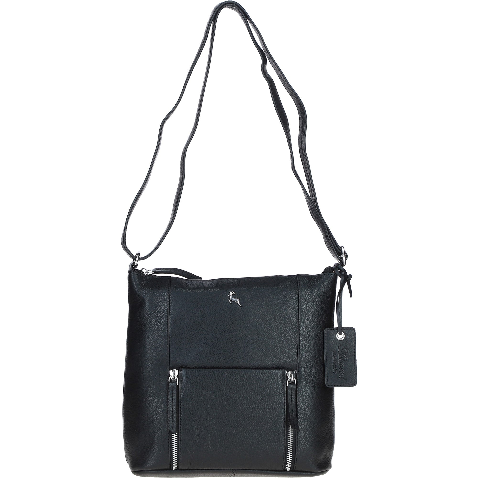 Practical Extending Pocket Leather Shoulder Bag Black: Donegal