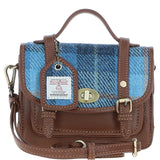 Ashwood Leather & Harris Tweed® Cloth Mini Satchel Bag with Twist Lock Tan/Blue: TW-32-05-TB